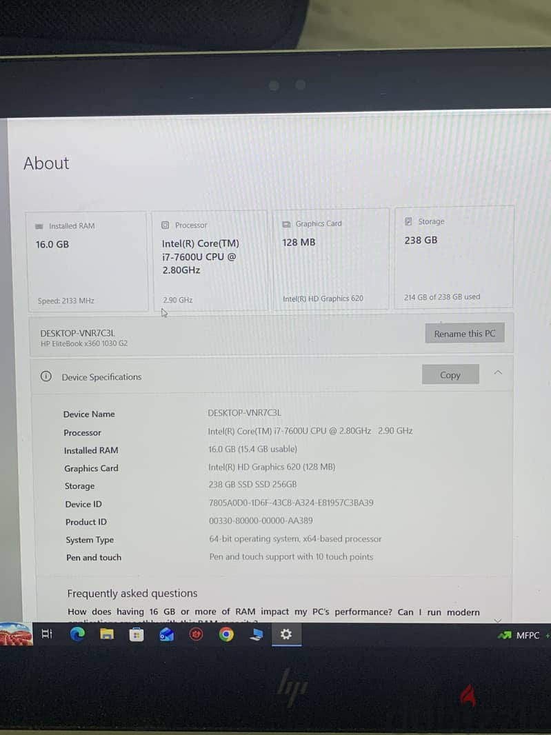 HP Elite Book x360 1030 G2 11