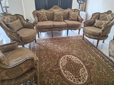 صالون خشب زان قديم كنبه واربع كراسى