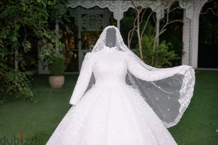 فستان عروسة ابيض جديد+ طرحة
