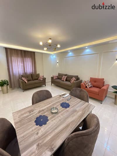 For rent: Furnished unit in Madinaty (B6), featuring custom finishes and hotel-style furnishings.