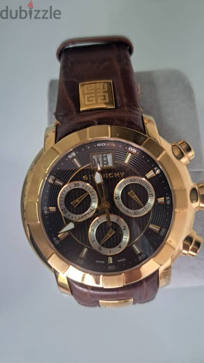 Original Givenchy Swiss Chronograph Brown Leather Gold Special Watch