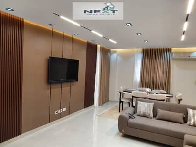 For rent furnished in Madinaty, 113 sqm apartment, B6, special finishes, modern furnishings, first residence, fully air-conditioned, open sea, very cl