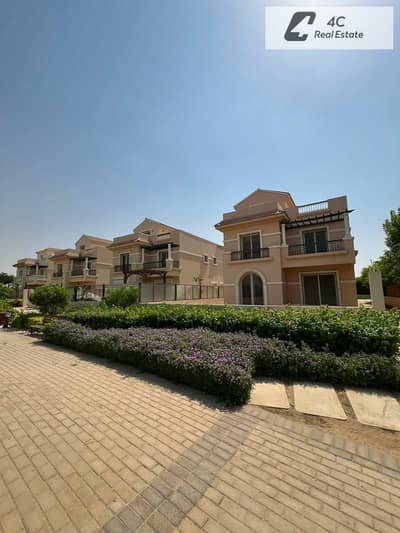 Villa for sale in Hyde Park New Cairo, featuring a prime landscape view and a spacious layout across the ground floor, first floor, and roof