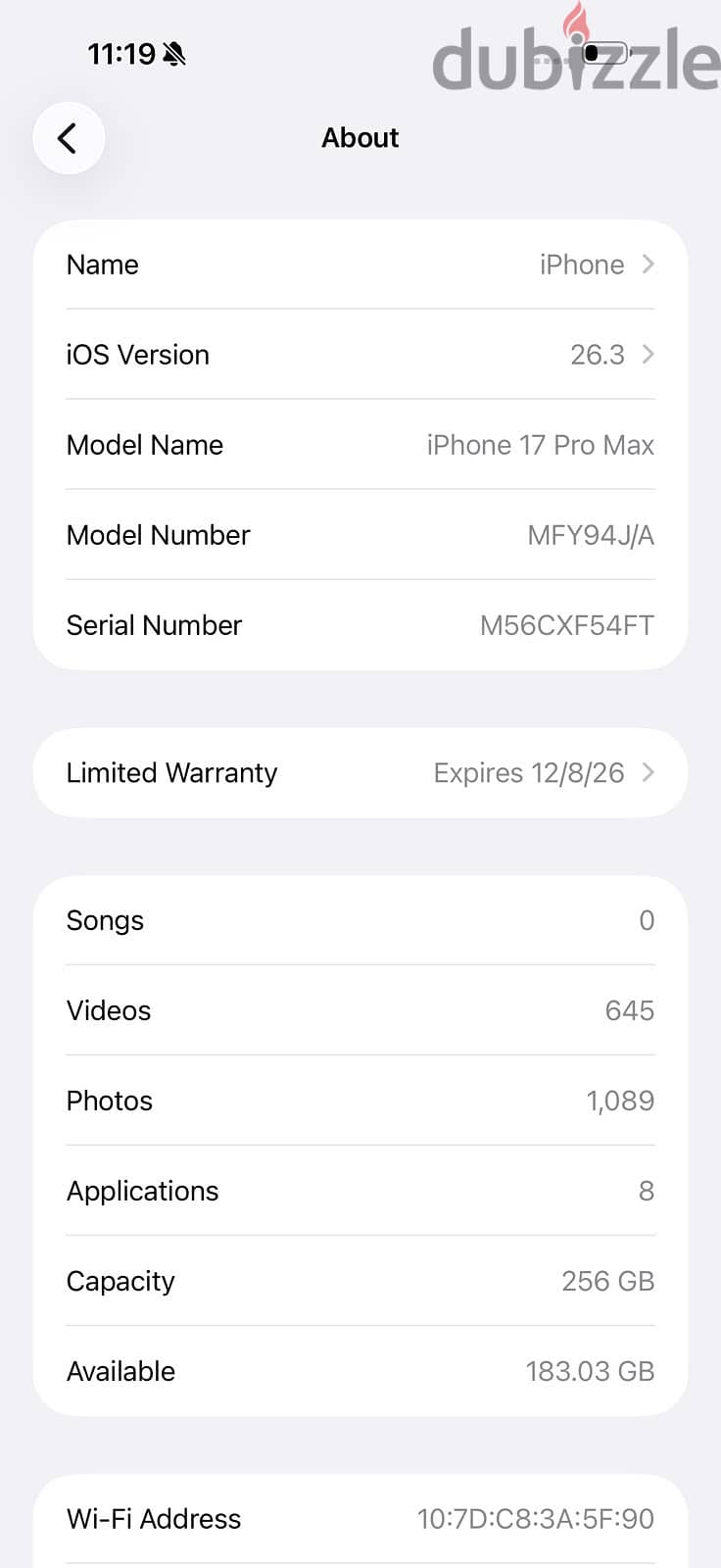 I phone 17 pro max esim 256 100%b 8