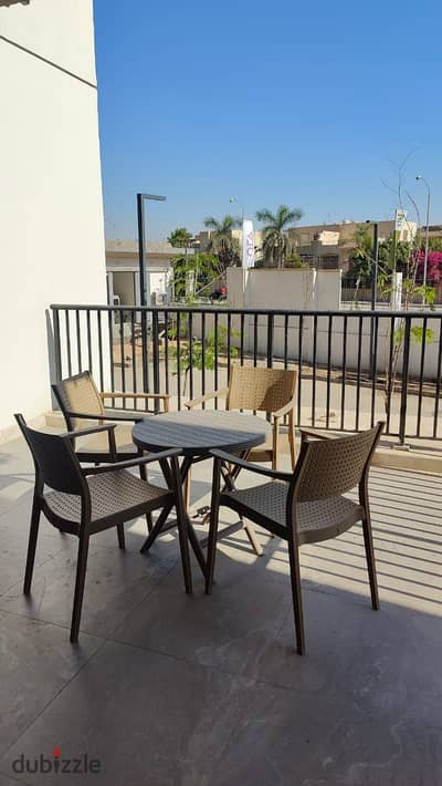 Furnished 2BR apartment for rent at ZED West Sheikh Zayed (Phase 1). 2 Baths, 1st floor, fully AC’d, equipped kitchen. Ready to move immediately.
