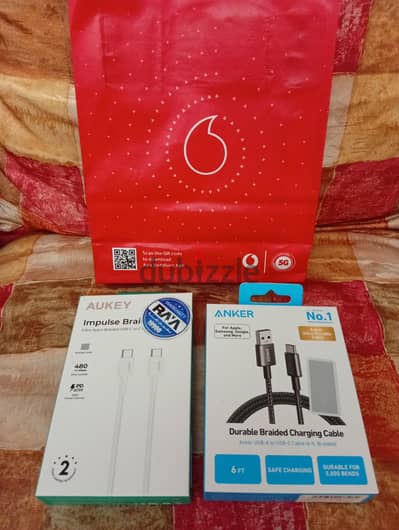 للبيع: 2 كابل شحن أصلى زيرو (Anker و Aukey) جديد بالبوكس