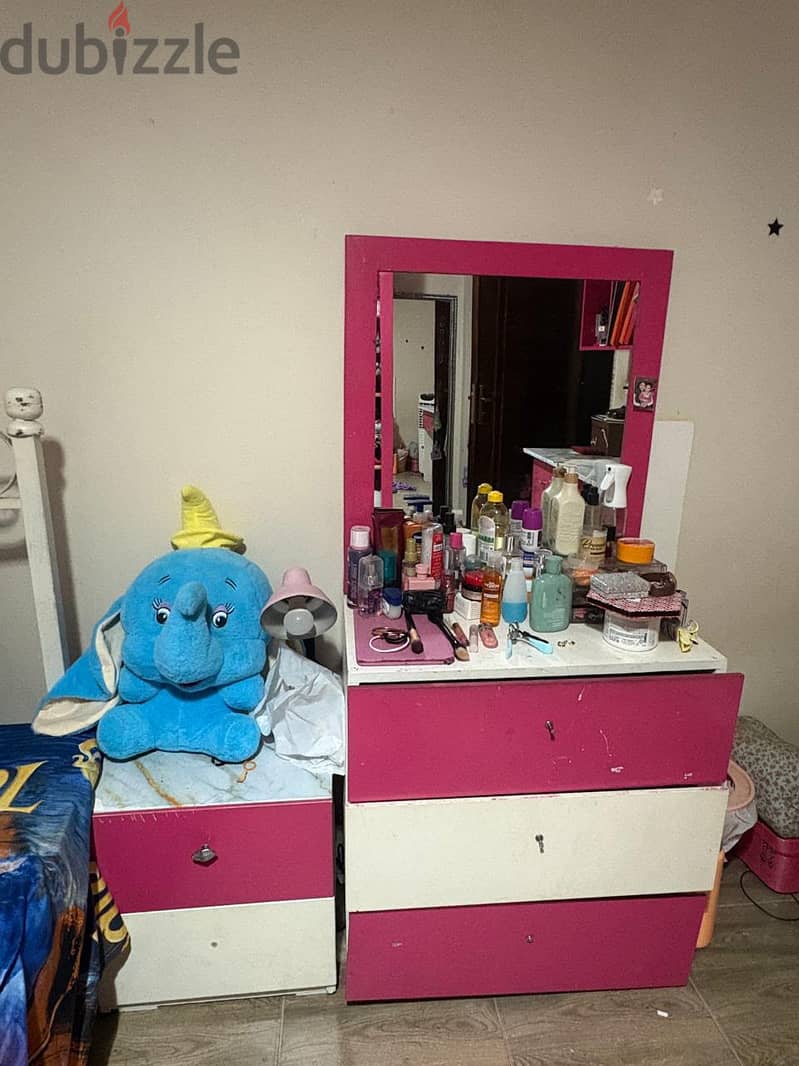 غرفة نوم أطفال بنات كاملة (بينك × أبيض) - Full Girls Bedroom Set 4