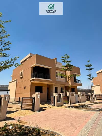 twin house ready  in Taj City on the Suez Road directly. Great price, villa with ground floor, first floor, roof, and a private g