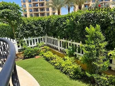 197 sq m apartment for rent under the new law in Al Rehab 2 | 60 sq m garden | 3 bedrooms (one master) and 3 bathrooms | Includes kitchen and 2 air conditioners | Next to the Martyr Pilot Mosque | 45,000