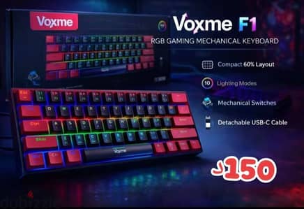 كيبورد Voxme f1 rgb استعمال شهر بحاله ممتازه او شبه جديد