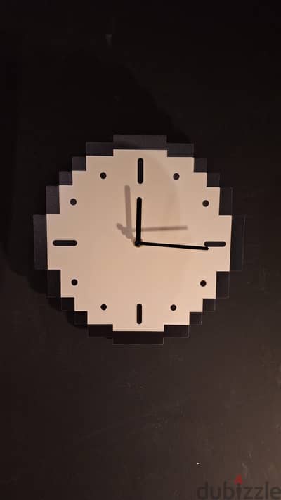 pixel art wall clock made of wood