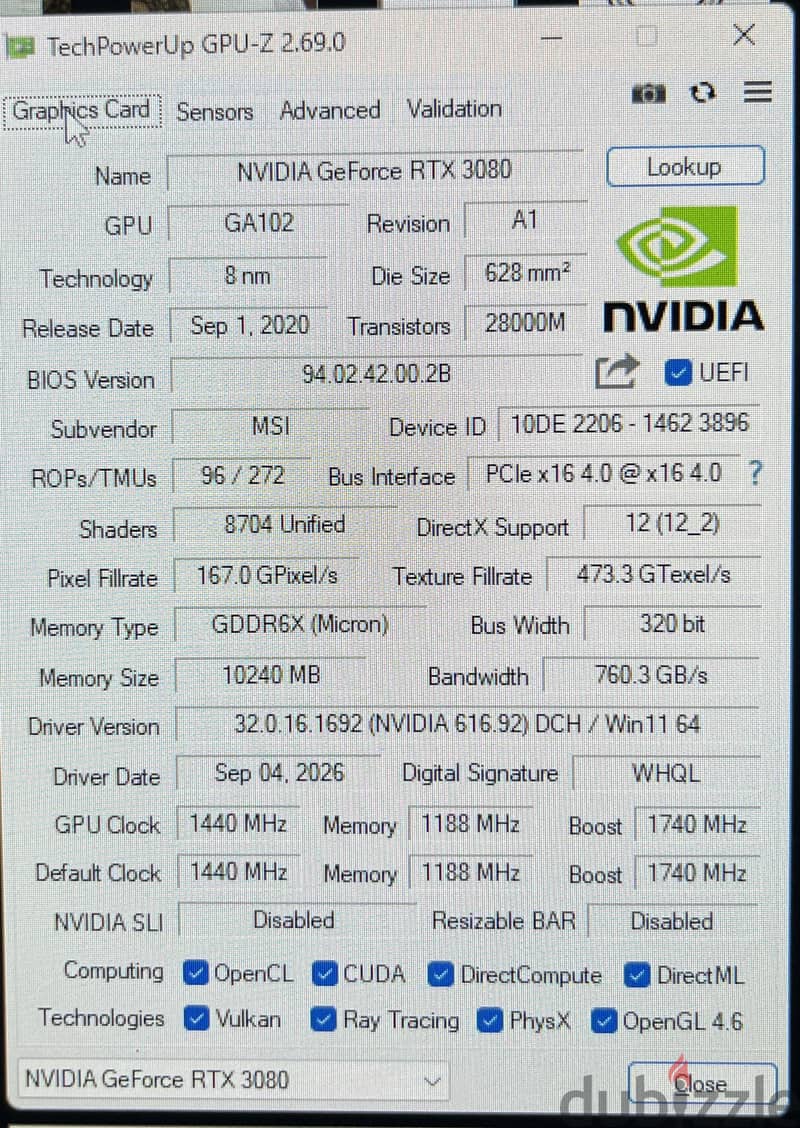 RTX 3080 MSI VENTUS 3x 3