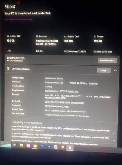 كمبيوتر HP مستعمل Xeon + رام 16 جيجا + كارت شاشة 2 جيجا وقابل للفصال