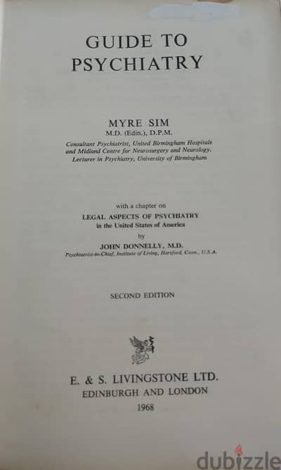 Guide to Psychiatry — Myre Sim Second Edition, 1968