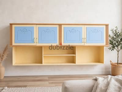 مكتب اطفال  + مكتبة معلقه خشب ارو