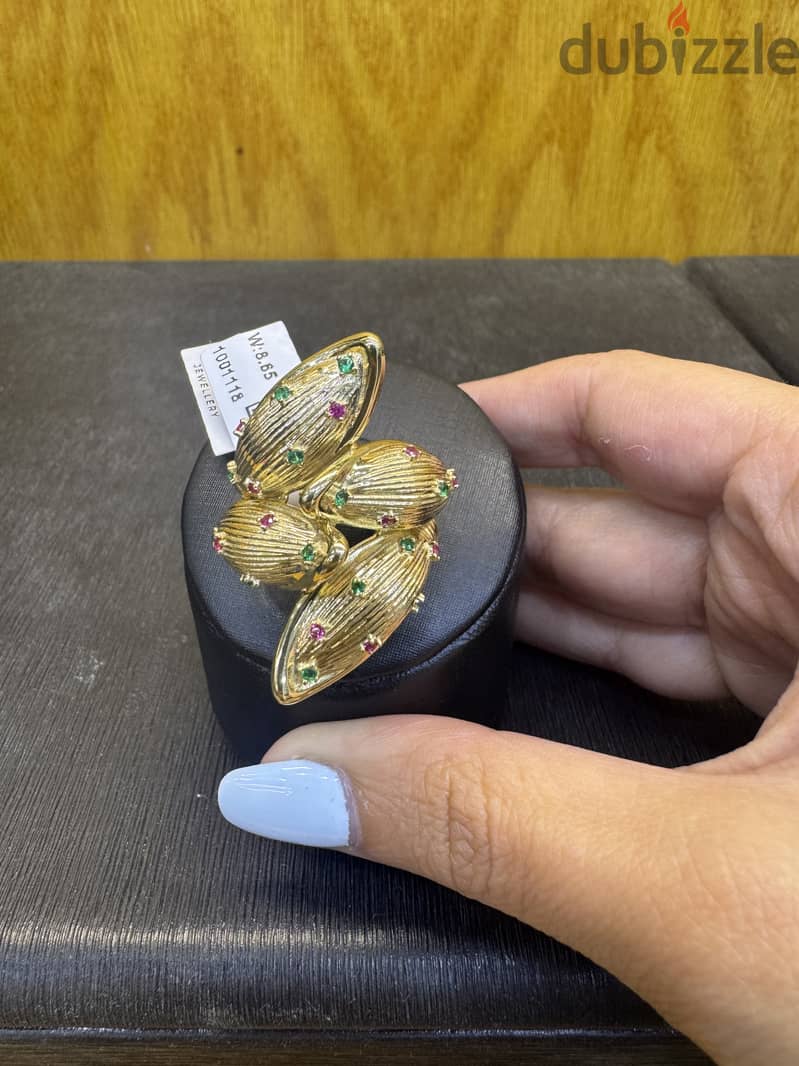 Gold Uno Ring, Colorful Dazzled Stone 2