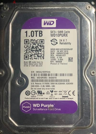 هارد كاميرات مراقبة 1 تيرا ويسترن ديجيتال بنفسجي WD Purple