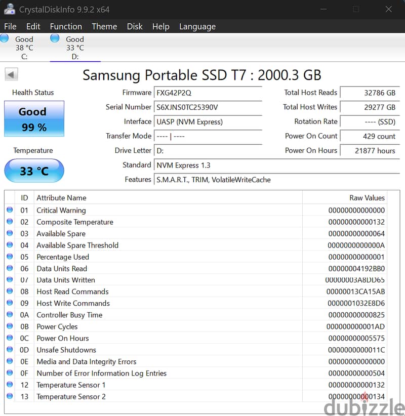 SAMSUNG T7 external  SSD 2TB 2