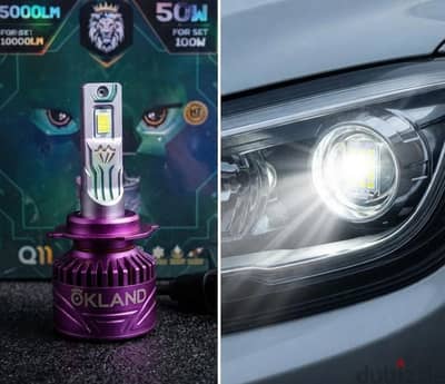 طقم ليد OKLAND H7 50W جبار 5000LM - إضاءة ثلجي قوية للأعدسات والفوانيس