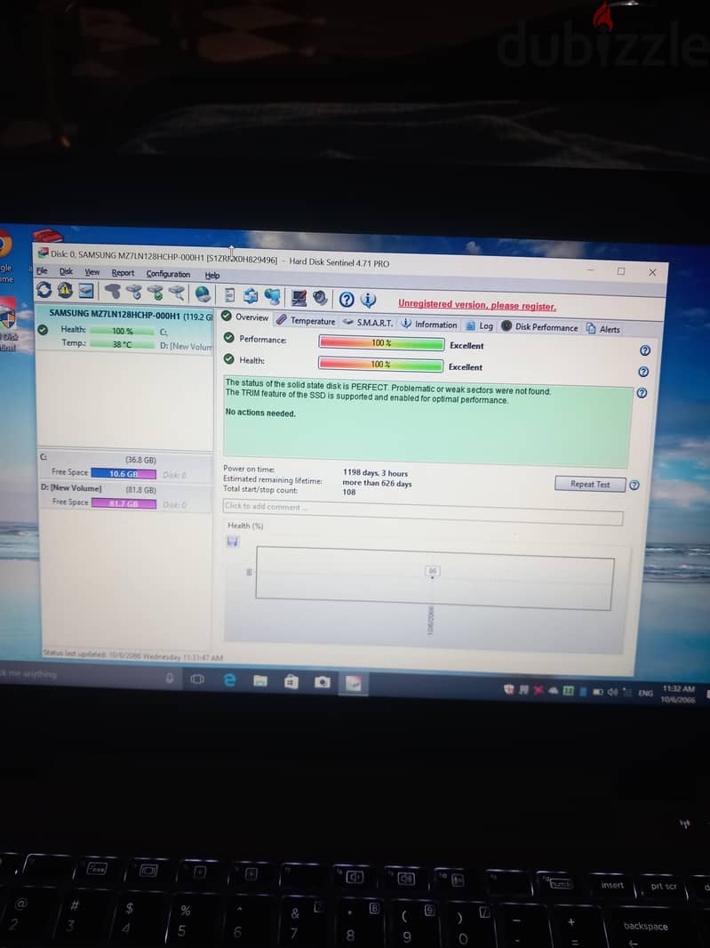 Ssd Samsung 128 health 100% 1
