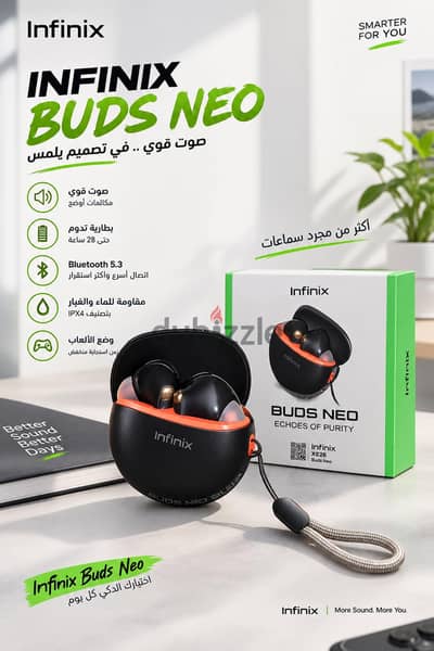infinix buds neo bluetooth v5.3 بطاريه 500mAh