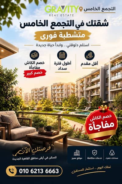 الحق اخر شقة 3 غرف جاهزة متشطبة فى التجمع الخامس - شقة للبيع - ذا ادريس ايست - new cairo