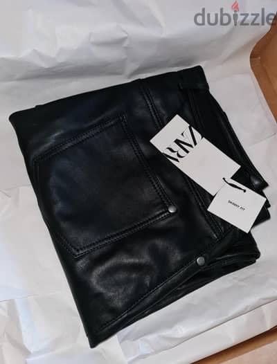 بنطلون جلد طبيعي 100% اسود زارا اصلي Zara original leather pants