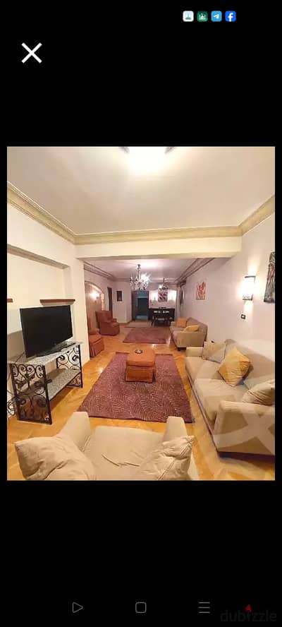 Furnished apartment for rent in Zahraa El-Maadie, section seven, consisting of two bedrooms, reception, bathroom, and kitchen with 3 air conditioners, Wi-Fi, natural gas. Fourth floor, elevator. Elegant and quiet location close to Al-Khamseen Street.
