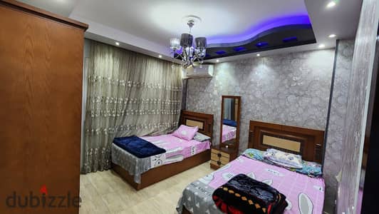 Furnished apartment for rent Darna Zahra Al-Maadi Saada Street near Carrefour City Center Maadi Ring consists of three bedrooms and reception 2 bathrooms and fully air-conditioned kitchen Wi-Fi natural gas eighth floor elevator high level