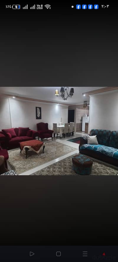 Furnished apartment for rent in Darna Zahraa Al-Maadi, Al-Saeeda Street near Carrefour City Center, Maadi Ring Road, and MTI University and Modern Academy consisting of three bedrooms and reception, 2 bathrooms, and air-conditioned kitchen, Wi-Fi, natural gas, second floor, elevator, prime location