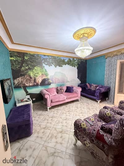Furnished apartment for rent in Maadi behind Alban Khalifa, 105 Street consists of two bedrooms, a reception, a bathroom, and a kitchen on the second floor, five minutes away from the metro station
