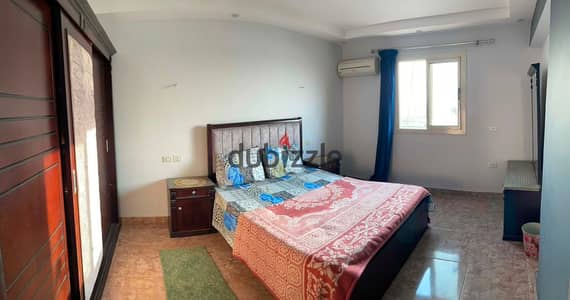 Furnished apartment for rent, Corniche Maadi, Tahrir, first row on the Nile, consists of two bedrooms, reception, 2 bathrooms, air-conditioned kitchen, Wi-Fi, 15th floor, elevator