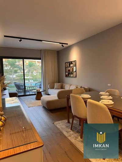 A 3-bedroom apartment is available for sale in the Mayan Compound, Fifth Settlement, located on Mohamed Naguib Axis. It requires a down payment of 1.5