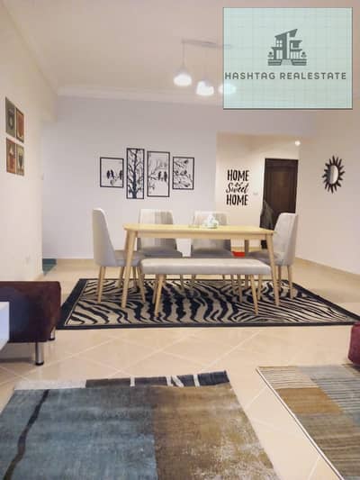 A hotel apartment in the finest neighborhoods of October, the distinguished neighborhood in Wadi Al-Rabi Compound (Ramo) 3 rooms_2 bathrooms_ large living room with two pieces, furnished with modern furniture