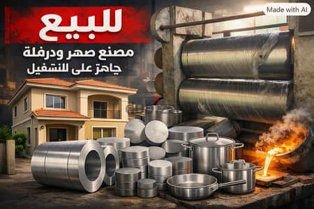فرصة لا تعوض مصنع صهر ودرفلة الومنيوم وتشكيل معادن مرخص بالمعدات مرخص