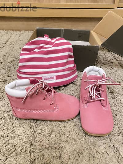Imported Timberland baby girl bootie with hat set