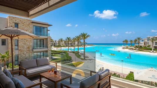 own a two-bedroom chalet with the highest rental yield first row on Crystal Lagoon minutes from John Sodic Salt Summer modon Ramla