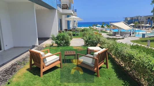 Ground floor 188 sqm chalet with garden fully finished with ACs and double view for sale in Ras El Hekma near Azha The Med Hacienda and Marassi with 9