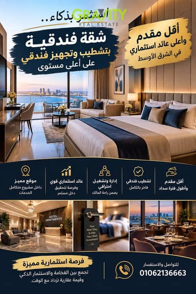Own and invest in your future today with a hotel-style apartment featuring views of the Nile and the Pyramids, located opposite the Saudi Embassy—Four