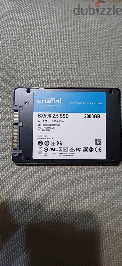 للبيع هارد ديسك Crucial سعة ٢ تيرا