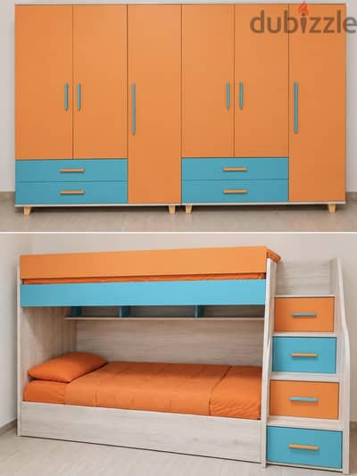 hub furniture kids room, bunk beds, two closets, dressing table mirror