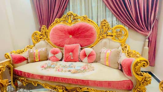 طقم صالون ملكي  دمياطي مع طاولة سفرة و٨ كراسي