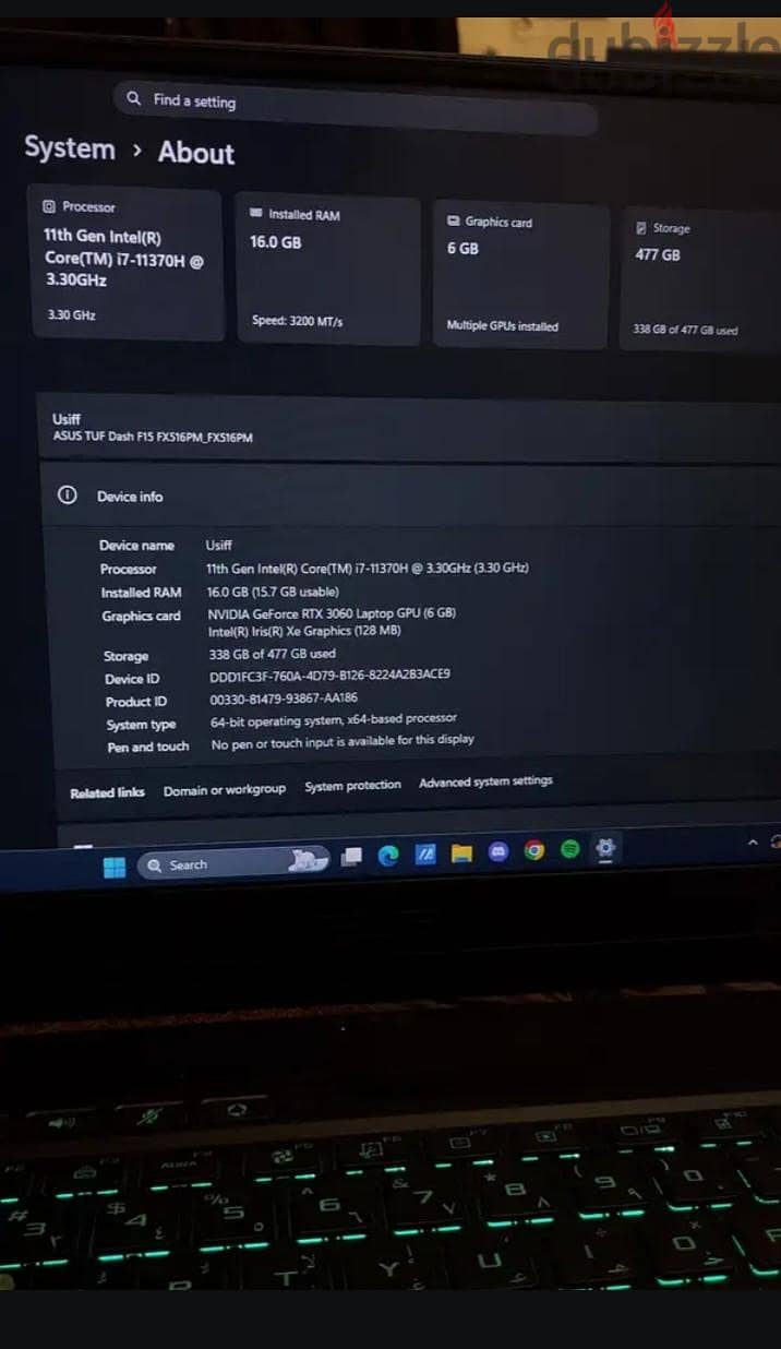 asus tuf f15/  rtx 3060 3