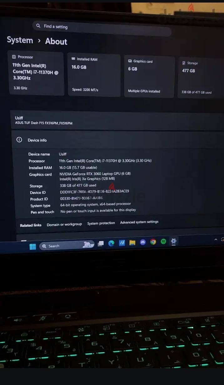 asus tuf f15/  rtx 3060 4