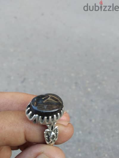 فضه 925 حجر عقيق اسود شجرى نادر