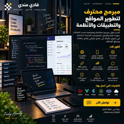مبرمج محترف لتطوير المواقع والتطبيقات والأنظمة