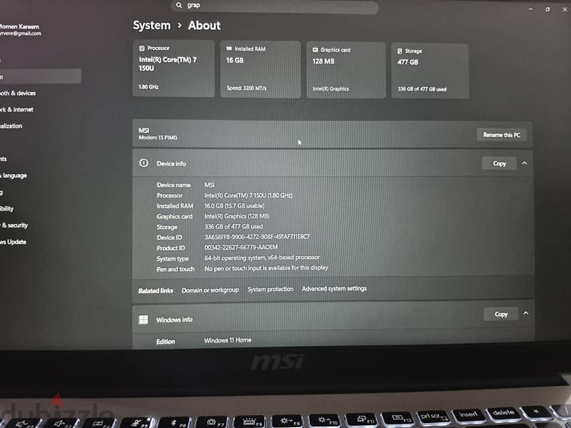 Msi modern 15f1mg 2