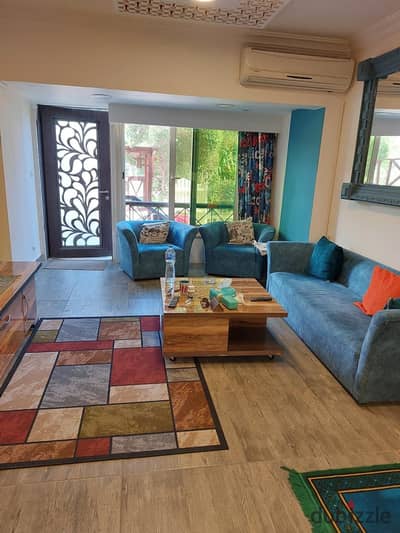 Furnished apartment for rent 90m with 60m garden garden view fully air-conditioned near Gateway Mall Gates 12 and 13 and services in Phase 4 Al Rehab