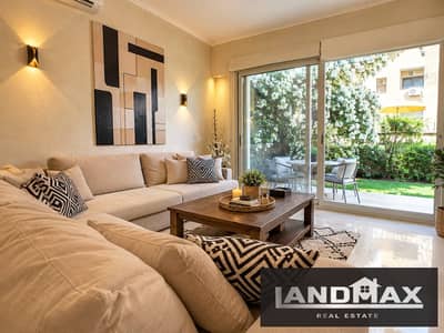 استوديو فندقي ارضي بجارن 90 متر للايجار | مفروش بتصميم الترا مودرن بالكامل اول سكن | موقعه مميز 5 دقايق للجامعة الامريكية كمبوند فيلليدج جيت