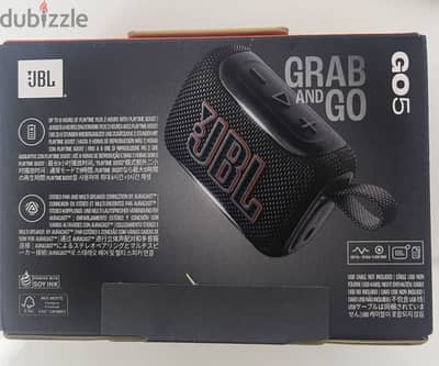 Jbl go 5 جديده متبرشمه بالضمان و الفاتوره لون جيشي و اسون